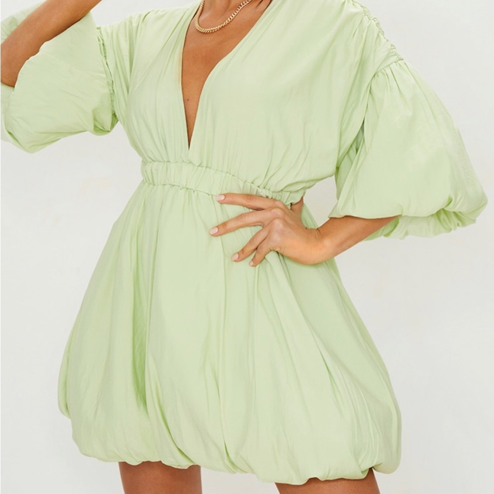 Pistachio Puff Sleeve Dress PLT